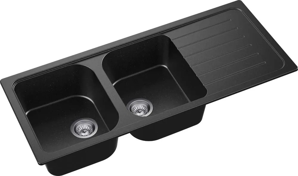 Zlewozmywak A-Point 2 2-kom. czarny 116x50 cm Zlewozmywak A-Point 2 2-kom. czarny 116x50 cm