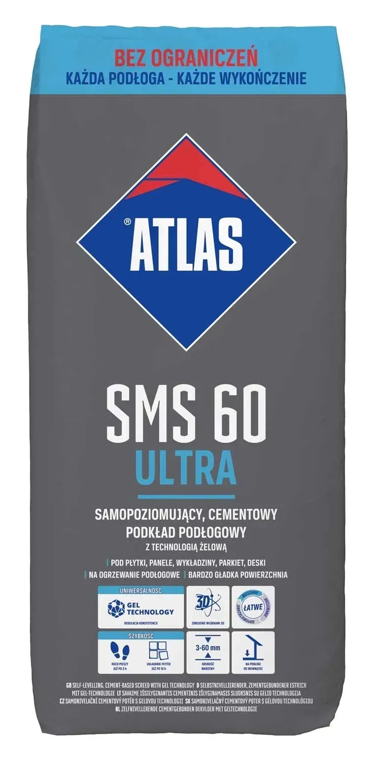 Atlas SMS 60 Ultra podkład cementowy samopoziomujący 25 kg Atlas SMS 60 Ultra podkład cementowy samopoziomujący 25 kg