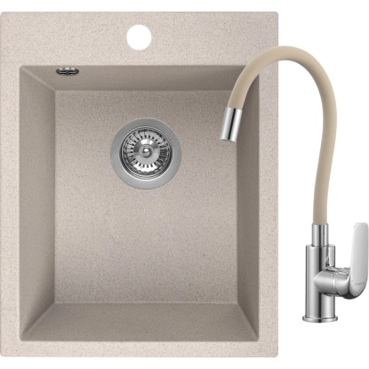 Zlewozmywak Uno 1-kom. z baterią beżowy 48x39 cm Zlewozmywak Uno 1-kom. z baterią beżowy 48x39 cm
