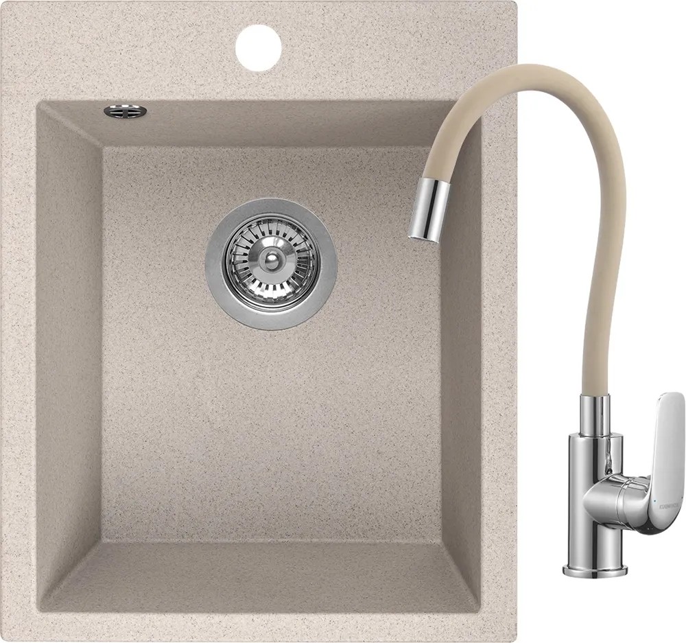 Zlewozmywak Uno 1-kom. z baterią beżowy 48x39 cm Zlewozmywak Uno 1-kom. z baterią beżowy 48x39 cm