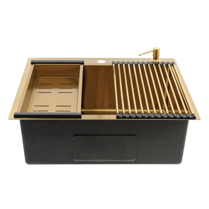 Laveo Zlewozmywak wpuszczany MALAWI 1-komorowy złoty + akcesoria - 50 x 58 cm Laveo Zlewozmywak wpuszczany MALAWI 1-komorowy złoty + akcesoria - 50 x 58 cm