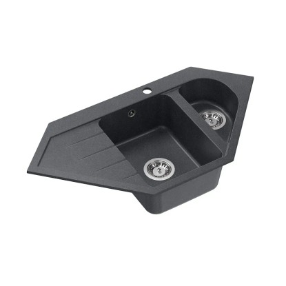 Zlewozmywak Corner Geo 2-kom. narożny czarny 95,5x49 cm Zlewozmywak Corner Geo 2-kom. narożny czarny 95,5x49 cm