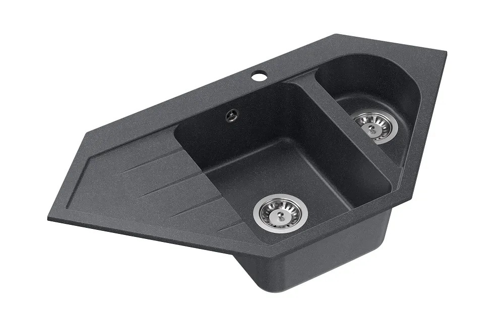 Zlewozmywak Corner Geo 2-kom. narożny czarny 95,5x49 cm Zlewozmywak Corner Geo 2-kom. narożny czarny 95,5x49 cm