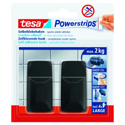 Tesa Haczyki Powerstip kwadratowe czarne 2 szt. L samoprzylepne Tesa Haczyki Powerstip kwadratowe czarne 2 szt. L samoprzylepne