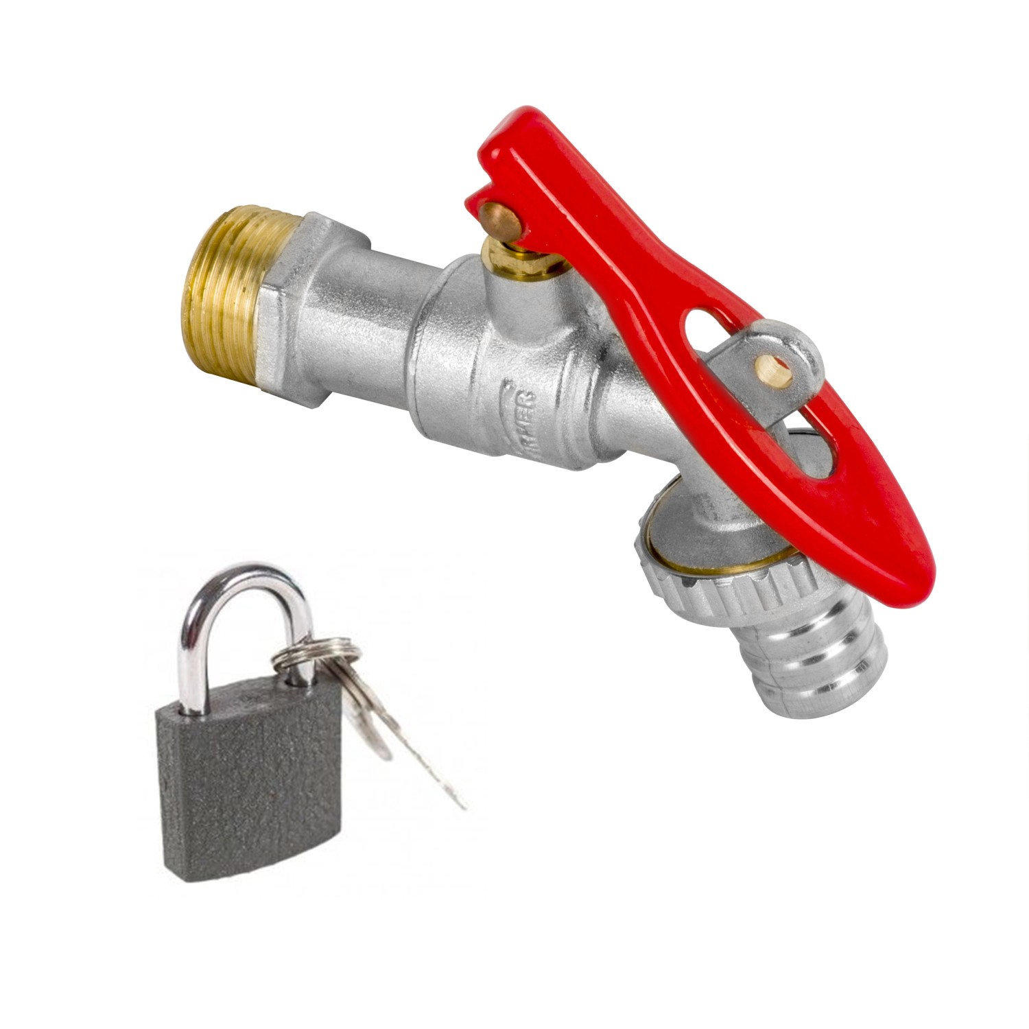 Hydroland Zawór czerpalny 3/4" z dławikiem i złączką węża + kłódka Hydroland Zawór czerpalny 3/4" z dławikiem i złączką węża + kłódka