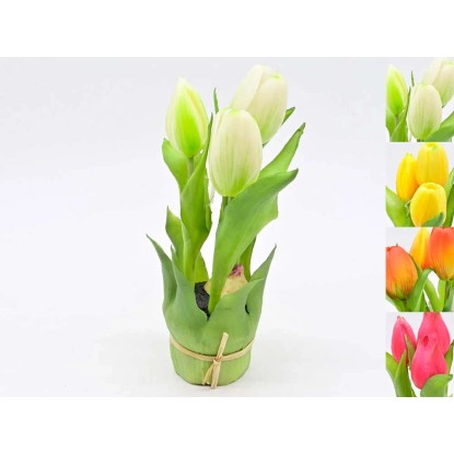 Tulipan sztuczny w doniczce 3 kwiaty guma mix - 20 cm Tulipan sztuczny w doniczce 3 kwiaty guma mix - 20 cm