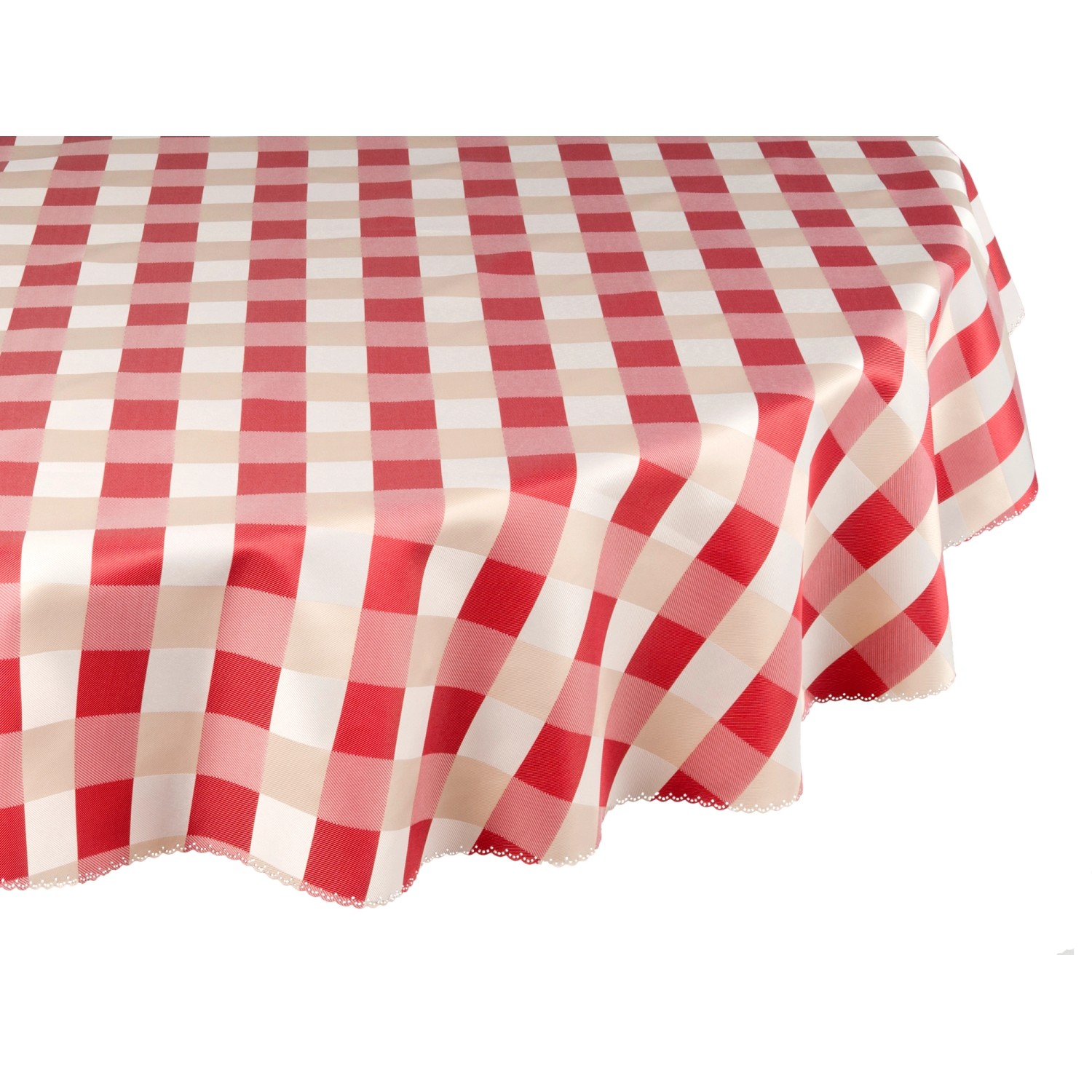 Haft Obrus plamoodporny czerwono-jasnobeżowy okragły 140 cm Haft Obrus plamoodporny czerwono-jasnobeżowy okragły 140 cm