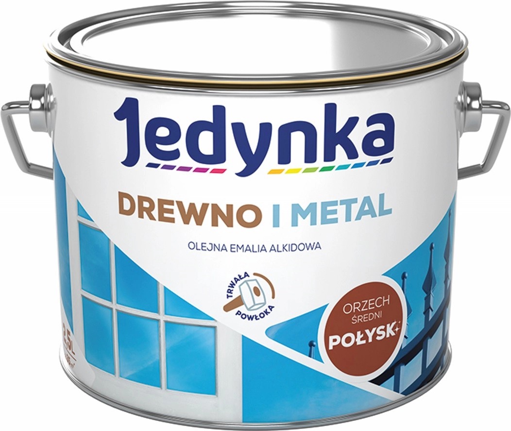 Jedynka Emalia alkidowa do drewna i metalu połysk orzech średni 2,5 l Jedynka Emalia alkidowa do drewna i metalu połysk orzech średni 2,5 l