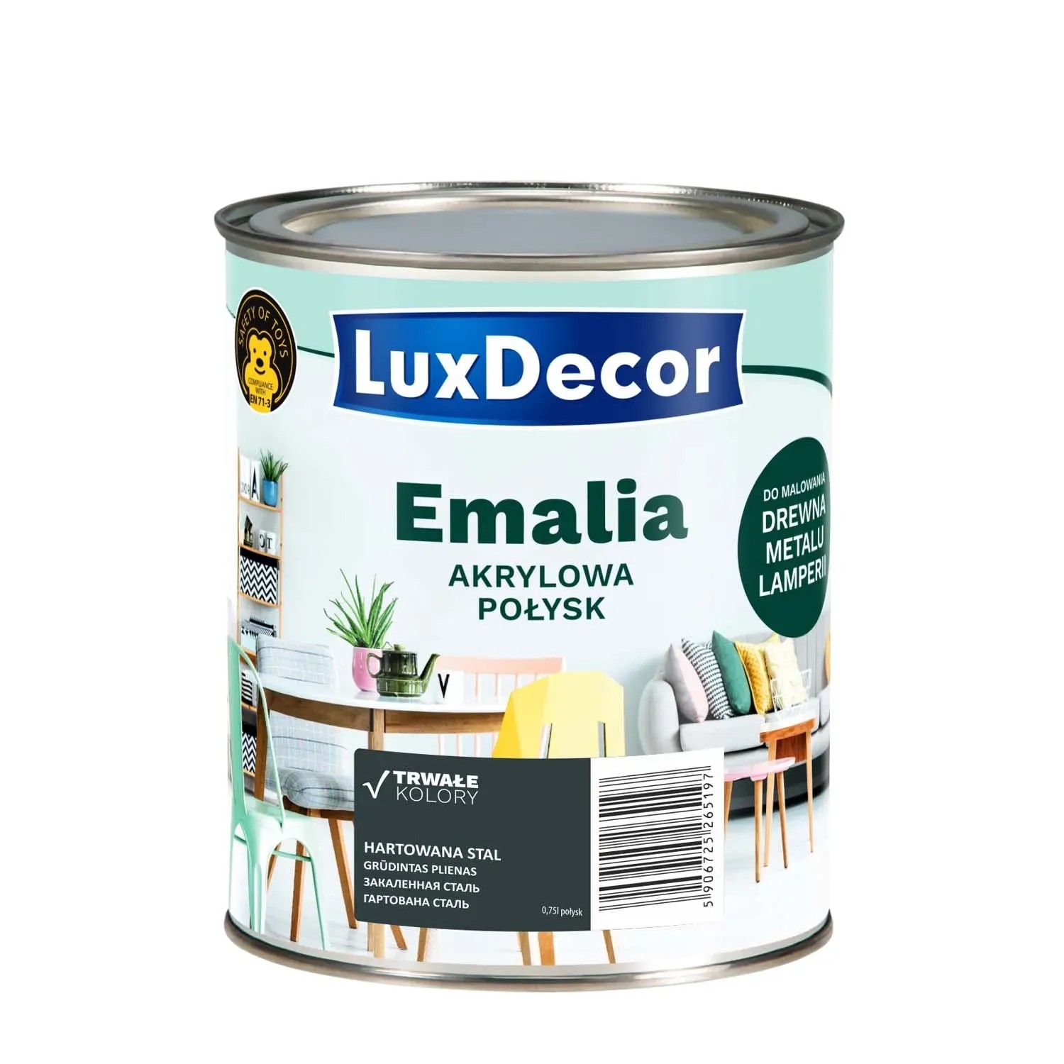 LuxDecor Emalia akrylowa do drewna i metalu połysk hartowana stal 750 ml LuxDecor Emalia akrylowa do drewna i metalu połysk hartowana stal 750 ml