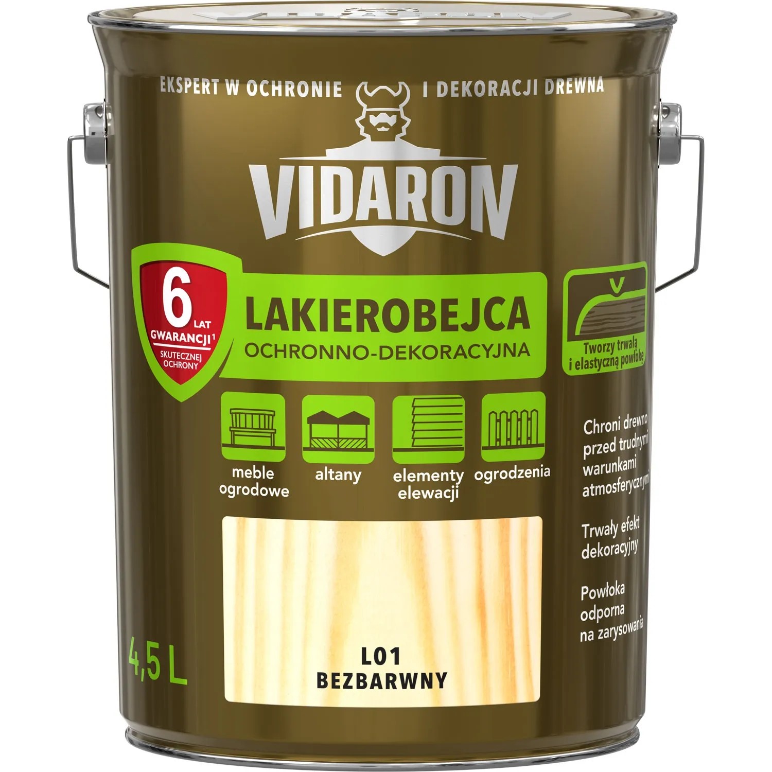 Vidaron Lakierobejca ochronno-dekoracyjna bezbarwna 4,5 l Vidaron Lakierobejca ochronno-dekoracyjna bezbarwna 4,5 l