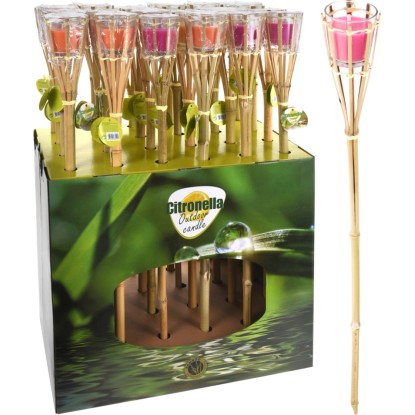 Pochodnia bambusowa CITRONELLA w szkle, mix kolorów Pochodnia bambusowa CITRONELLA w szkle, mix kolorów