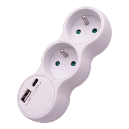 Rozgałęźnik 2 x 2P+Z USB A + C 2.4A BOOM biały Rozgałęźnik 2 x 2P+Z USB A + C 2.4A BOOM biały