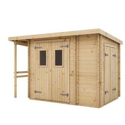 Domek Skrzyp z drewutnią i składzikiem - 337 x 222 cm, wys. 213 cm Domek Skrzyp z drewutnią i składzikiem - 337 x 222 cm, wys. 213 cm