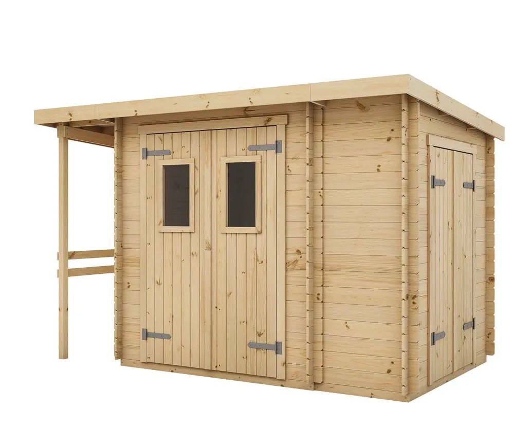 Domek Skrzyp z drewutnią i składzikiem - 337 x 222 cm, wys. 213 cm Domek Skrzyp z drewutnią i składzikiem - 337 x 222 cm, wys. 213 cm