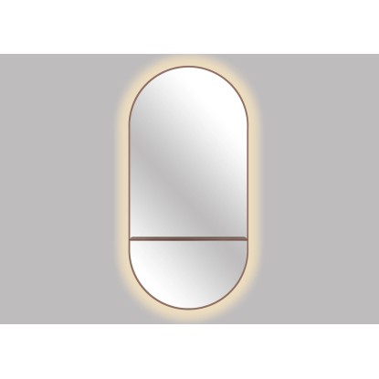Lustro z LED Oval Line miedziana rama z półką 100x50 Lustro z LED Oval Line miedziana rama z półką 100x50