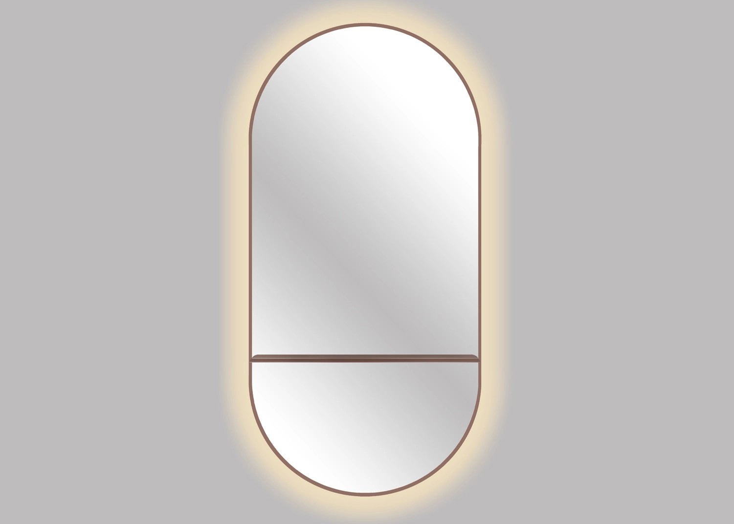 Lustro z LED Oval Line miedziana rama z półką 100x50 Lustro z LED Oval Line miedziana rama z półką 100x50