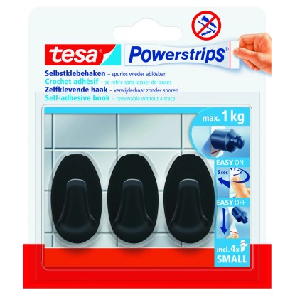 Tesa Haczyki Powerstip owalne czarne 3 szt. S samoprzylepne Tesa Haczyki Powerstip owalne czarne 3 szt. S samoprzylepne