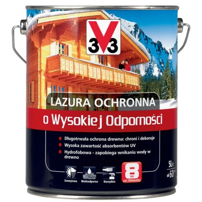 V33 Lazura ochronna o wysokiej odporności sosna skandynawska 5L V33 Lazura ochronna o wysokiej odporności sosna skandynawska 5L