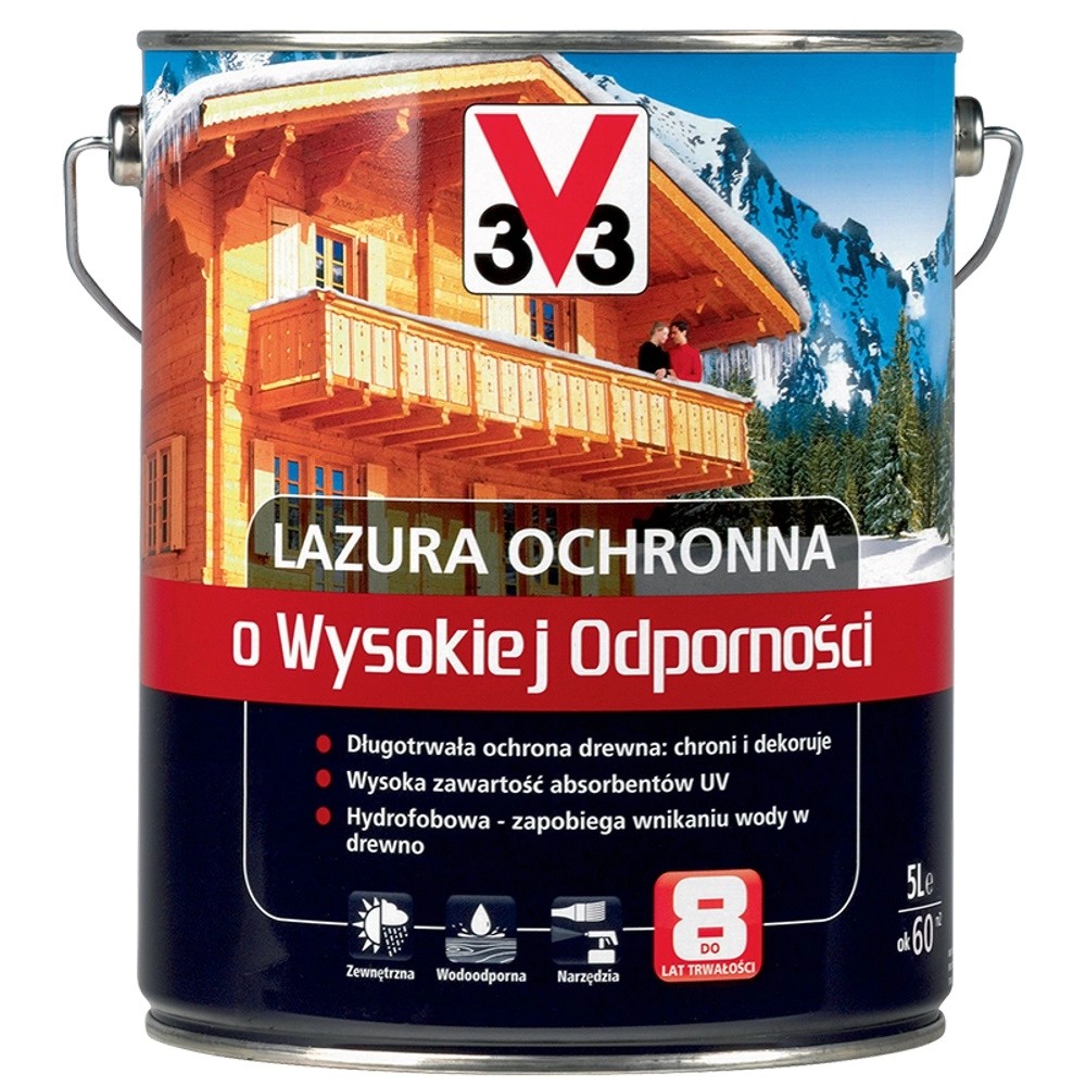 V33 Lazura ochronna o wysokiej odporności sosna skandynawska 5L V33 Lazura ochronna o wysokiej odporności sosna skandynawska 5L