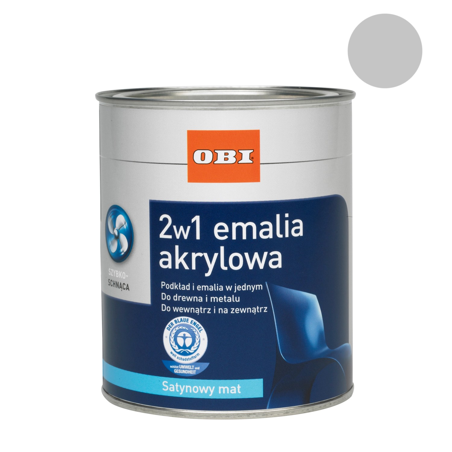 OBI Emalia akrylowa 2w1 satynowy mat jasny szary 500 ml OBI Emalia akrylowa 2w1 satynowy mat jasny szary 500 ml