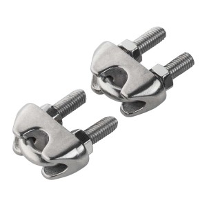 Dwa metalowe akcesoria/części zamienne t.b.t. ze śrubami i nakrętkami.