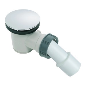 Syfon do brodzika t.b.t., armatura odpływowa z tworzywa sztucznego i chromu.