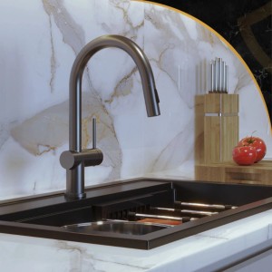 Granitan Bateria kuchenna z wyciąganą wylewką Naya gun grey