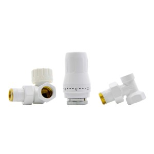 t.b.t. do instalacji grzewczych: Głowica termostatyczna i zawory w kolorze białym.