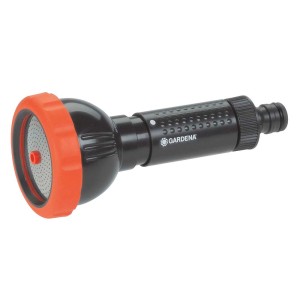 Głowica zraszająca Gardena, czarno-pomarańczowa, do podlewania. Akcesorium do węży ogrodowych.