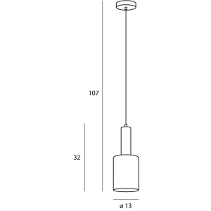 Rysunek techniczny lampy wiszącej t.b.t. z wymiarami.