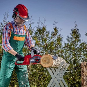 Akumulatorowa pilarka łańcuchowa Einhell Power X-Change Fortexxa 18/30 w użyciu podczas cięcia pnia.