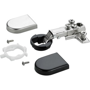 Zawias puszkowy Hettich 26 mm do drzwi szklanych, niklowany, z akcesoriami.