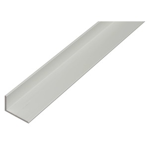 Srebrny profil kątowy aluminiowy o nierównych bokach, 25x60x2000 mm.