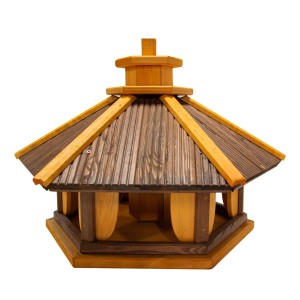 Drewniany karmnik dla ptaków w stylu pagody do ogrodu.