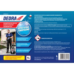 Szampon samochodowy DEDRA do samochodów osobowych, butelka 1L. Środek czyszczący do szybkiego i skutecznego czyszczenia.