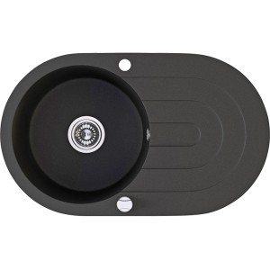 Czarny zlewozmywak granitowy t.b.t. z ociekaczem, widok z góry.