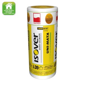 Rola żółtej wełny mineralnej Isover Uni-Mata. Izolacja do wnętrz.