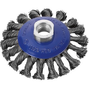 Szczotka druciana LUX, stalowa, pleciona, Ø 100 mm, do szlifierek kątowych, do usuwania rdzy i czyszczenia.