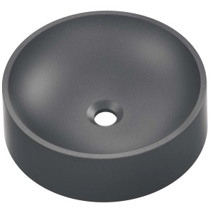 Szara umywalka nablatowa t.b.t. o okrągłym kształcie.