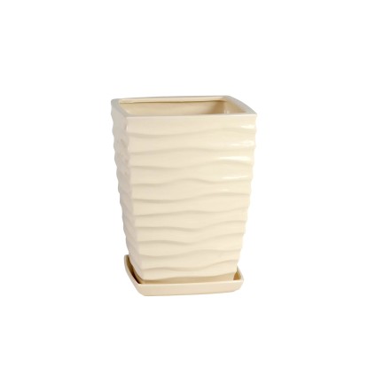 Doniczka z podstawką Kwadrat Duna kremowy połysk - 29 cm