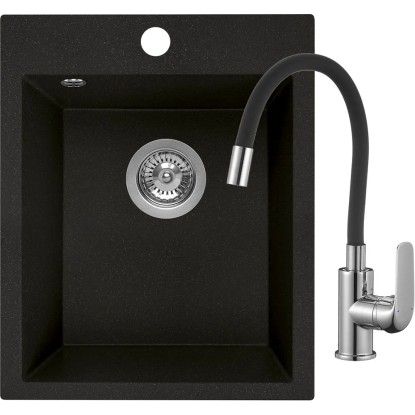 Zlewozmywak Uno 1-kom. z baterią czarny 48x39 cm