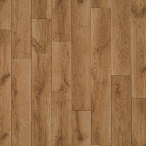 Zbliżenie: Wykładzina PCV t.b.t. imitująca drewno, ciepły brąz.