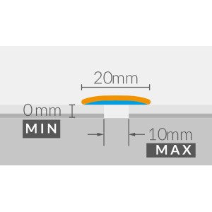 Szkic listwy przypodłogowej t.b.t. z wymiarami (szerokość 20 mm, głębokość 0-10 mm).