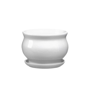 Doniczka z podstawką Kokarda biały połysk - 17,5 cm