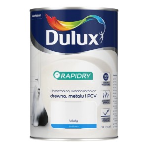 Puszka białej emalii Dulux Rapidry do drewna, metalu i PCV.