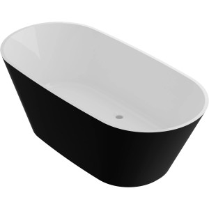 Wolnostojąca wanna w kolorze czarno-białym, owalny kształt.