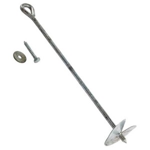 Zestaw kotew gruntowych do sprzętu zabawowego: kotwa śrubowa, śruba i podkładka.