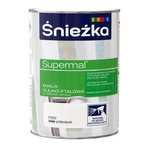 Puszka emalii Śnieżka Supermal F300, biała, półmat do drewna i metalu.
