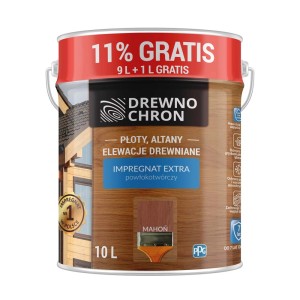Impregnat do drewna mahoń, opakowanie 10L. Idealny do płotów i elewacji drewnianych.