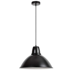 Czarna lampa wisząca t.b.t. w stylu industrialnym.